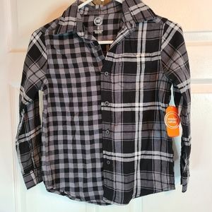 (1558) Wonder Nation Childs Plaid Long Sleeve Casual Shirt, 8 Black & White